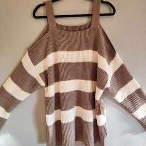 Fashion to Figure Taupe And Cream Cold Shoulder Sweater
